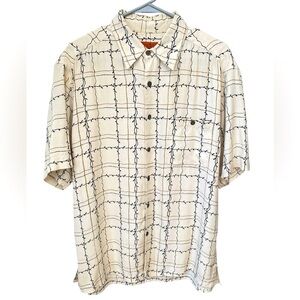 6A By Axis Silk Short Sleeve Button Up Shirt Size M Beige Check Pattern Preppy